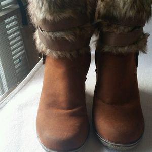 Ankle boots. Size 7. Camel colored suede with faux fur.
